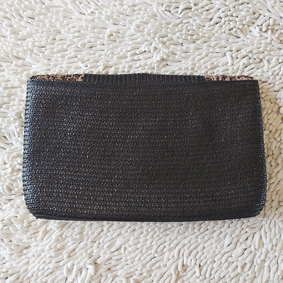 Caterina Bertini black & leopard print straw clutch purse - Picture 5 of 9
